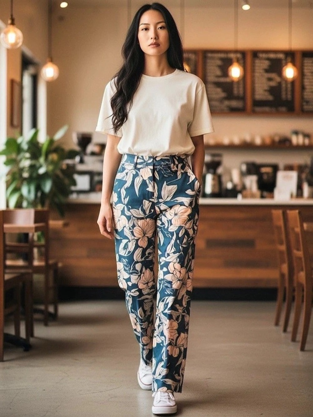 SHEIN Floral Flare Pants in Blue & Pink Size Small